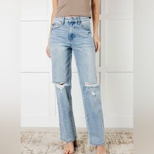 Judy Blue Light Blue Distressed 90s Straight Jeans NWT